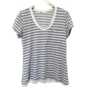 Sacai Luck Gray White Striped Short Sleeve T Shirt Sz M